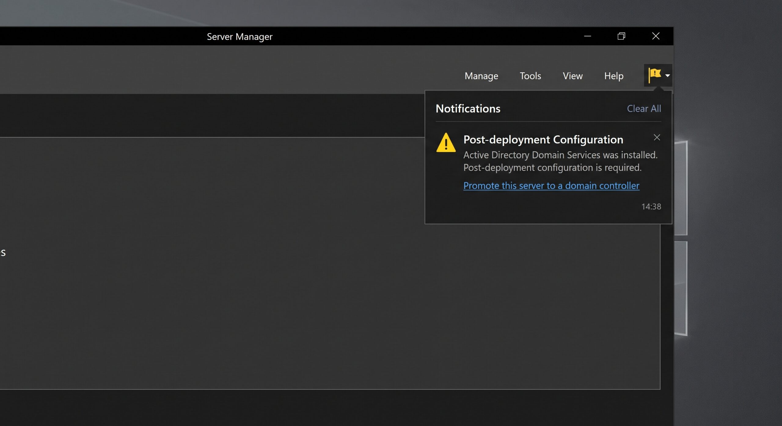 Post-deployment Configuration — Promote this server to a domain controller